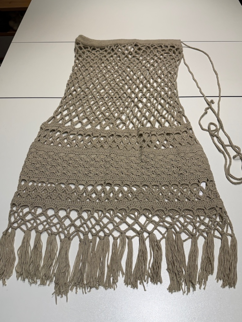 Anthropologie Neutral Crochet Fringe Knit Skirt in Taupe - One Size